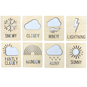 Drewniana tabliczka tabliczki karty pogoda fiszki 