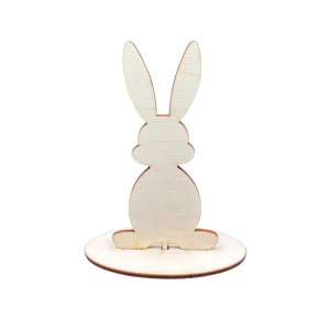 Drewniany zając zajączek królik na podstawce decoupage ze sklejki 10cm 