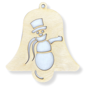 Drewniana zawieszka na choinkę dzwonek dzwoneczek z bałwanem ze sklejki 