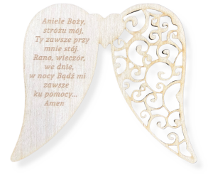 Drewniane skrzydła skrzydełka z modlitwą Aniele Boży pamiątka komunia dekor 