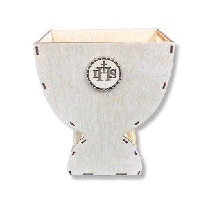 Drewniany wazon KIELICH PUCHAR IHS komunia prezent