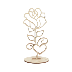 Drewniana róża kwiat na podstawce ze sklejki decoupage prezent 15 cm