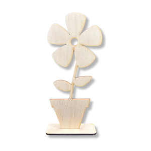 Drewniany kwiatek w doniczce na podstawce prezent kwiat 20 cm
