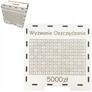 BIAŁA skarbonka wykreślanka WYZWANIE OSZCZĘDZANIE 