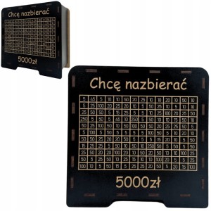 CZARNA skarbonka wykreślanka CHCĘ NAZBIERAĆ 5000 ZŁ