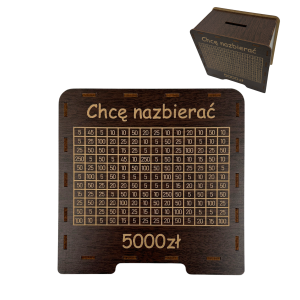 Skarbonka wykreślanka CHCĘ NAZBIERAĆ 5000 ZŁ kolor WENGE