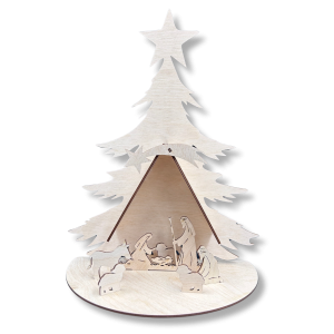 Drewniana ozdoba świąteczna SZOPKA Stajenka Choinka na podstawce stojąca decoupage
