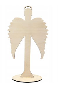 Drewniany dekor ozdoba anioł na podstawce skrzydła komunia dekor komunijny stojący