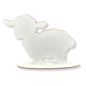 BIAŁY drewniany baranek 15cm owca na podstawce decoupage dekor wielkanoc