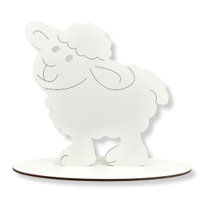 BIAŁY drewniany grawerowany baranek owca 15 CM na podstawce decoupage dekor wielkanoc