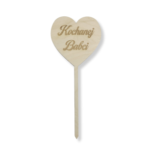 Topper na piku serce z napisem KOCHANEJ BABCI