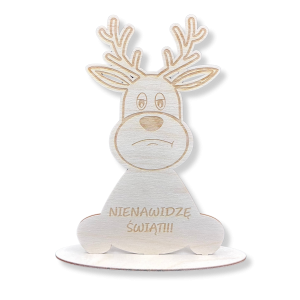 Drewniany RENIFER 24cm Nienawidzę Świąt reniferek grawer dekoracja stojąca dekor decoupage 