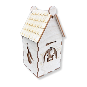 Drewniany domek lampion Stajenka Aniołki latarenka ze sklejki 3D ozdoba decoupage dekor święta Boże Narodzenie 