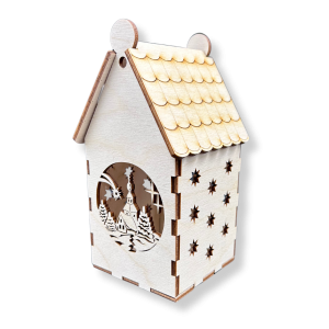 Drewniany domek lampion Zimowe Miasto gwiazdki latarenka ze sklejki 3D ozdoba decoupage dekor święta Boże Narodzenie 