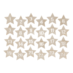 Drewniane cyferki do kalendarza adwentowego ze sklejki gwiazdki decoupage 
