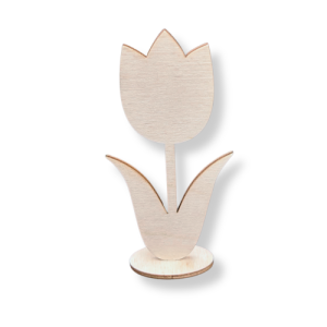 Drewniany tulipan 12 cm kwiat stojący na podstawce