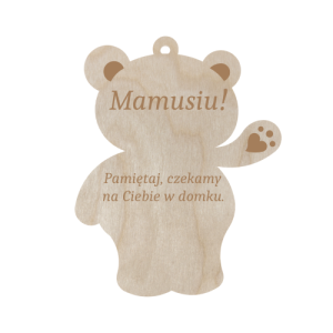 Drewniana zawieszka miś do auta samochodu czekamy prezent dla mamy grawer 