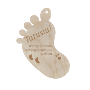 Drewniana zawieszka do samochodu auta stópka stopa grawer wracaj ostrożnie 