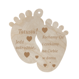 Drewniana zawieszka do samochodu auta stópki stopy grawer jedź ostrożnie 