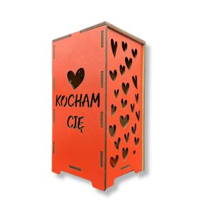 Lampion drewniany czerwony  latarenka KOCHAM CIĘ walentynki 