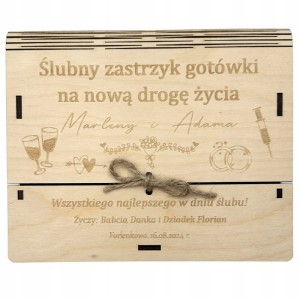 Pudełko koperta ślubna na prezent ZASTRZYK GOTÓWKI pieniądzę pamiątka ślubu