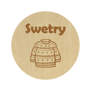 KLON PLAKIETKI TABLICZKI NA SZUFLADY ORGANIZERY POJEMNIKI SWETRY 8CM