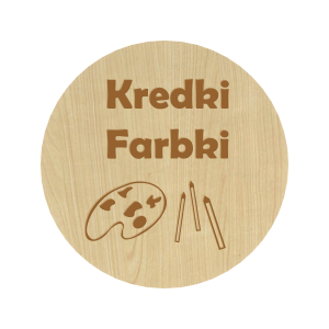 KLON PLAKIETKI TABLICZKI NA SZUFLADY ORGANIZERY POJEMNIKI KREDKI FARBY 8CM
