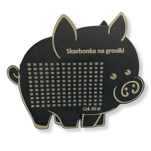 Świnka skarbonka CZARNA/Skarbonka na grosiki cel 50zł